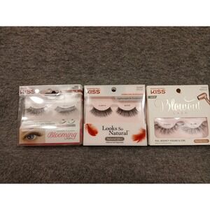 KISS False Eyelashes Womens Black Blooming Looks So Natural Blowout 3pk Bundle